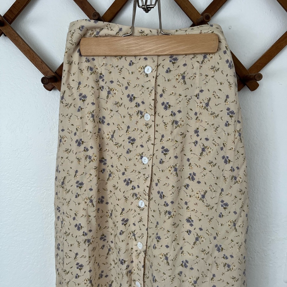 BREATH OF YOUTH Light Cream Yellow Floral Button Down MIDI Skirt